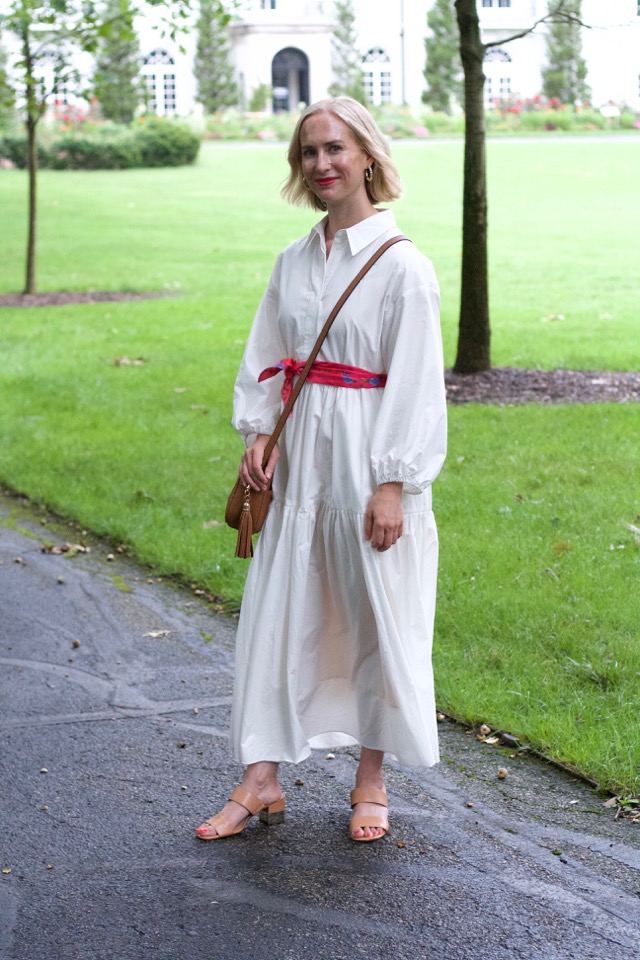 Modern Citizen white maxi dress, scarf as belt