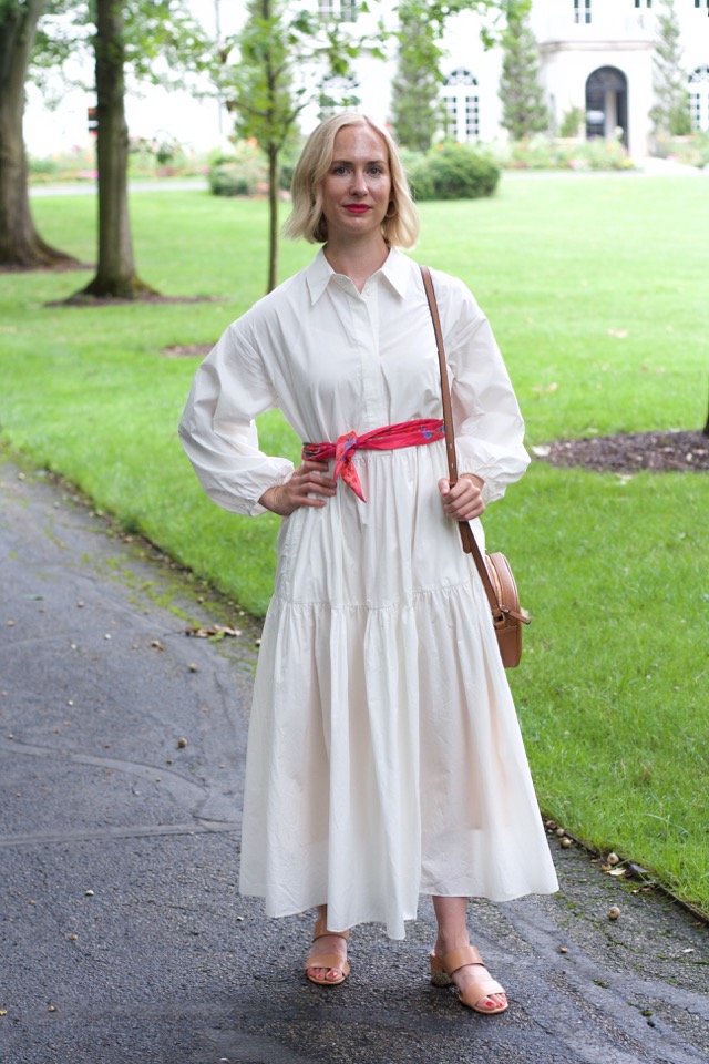 Modern Citizen white maxi dress, scarf as belt