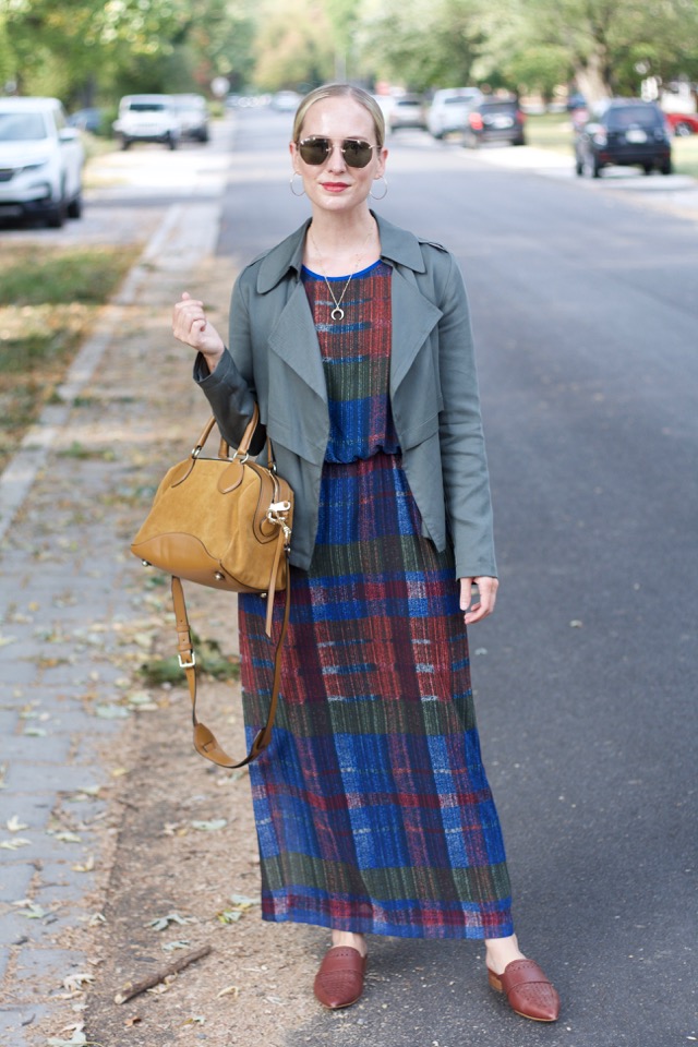 Fall maxi dress, Rebecca minkoff bag