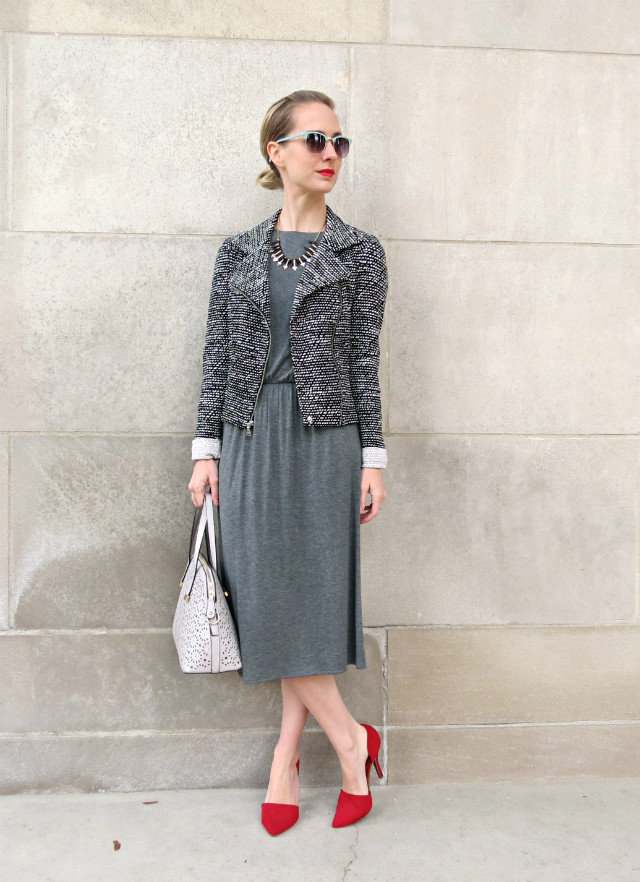 midi dress, red d'orsay pumps, Indianapolis style blog