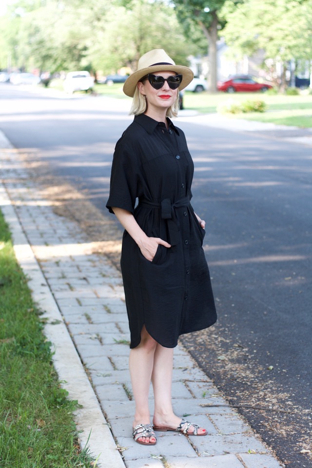 cupro dress and other stories, panama hat, YSL heart sunglasses
